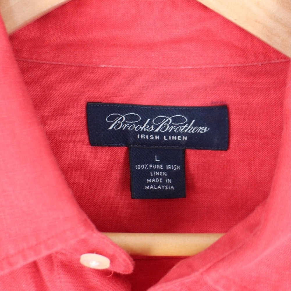 Brooks Brothers Irish Linen Button Front Shirt Red Short Sleeve Men's Large - Picture 3 of 4